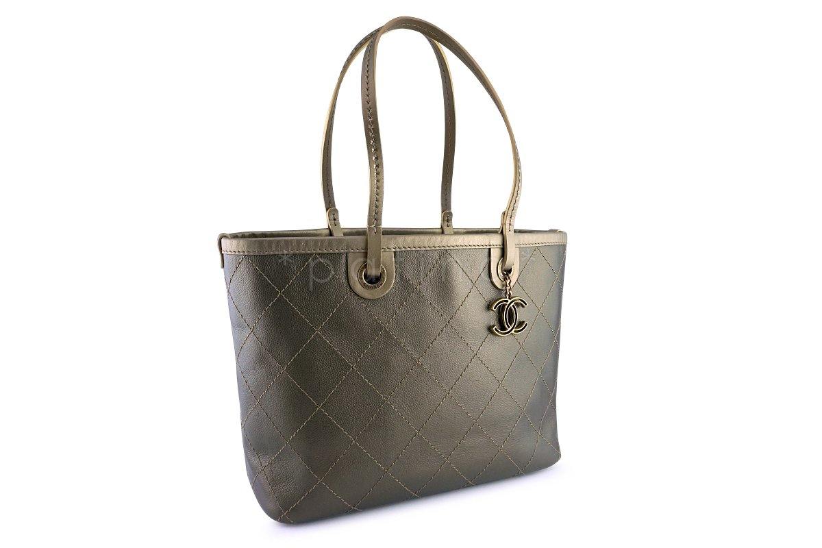 Chanel Gold Quilted Caviar Large Shopper Tote Bag