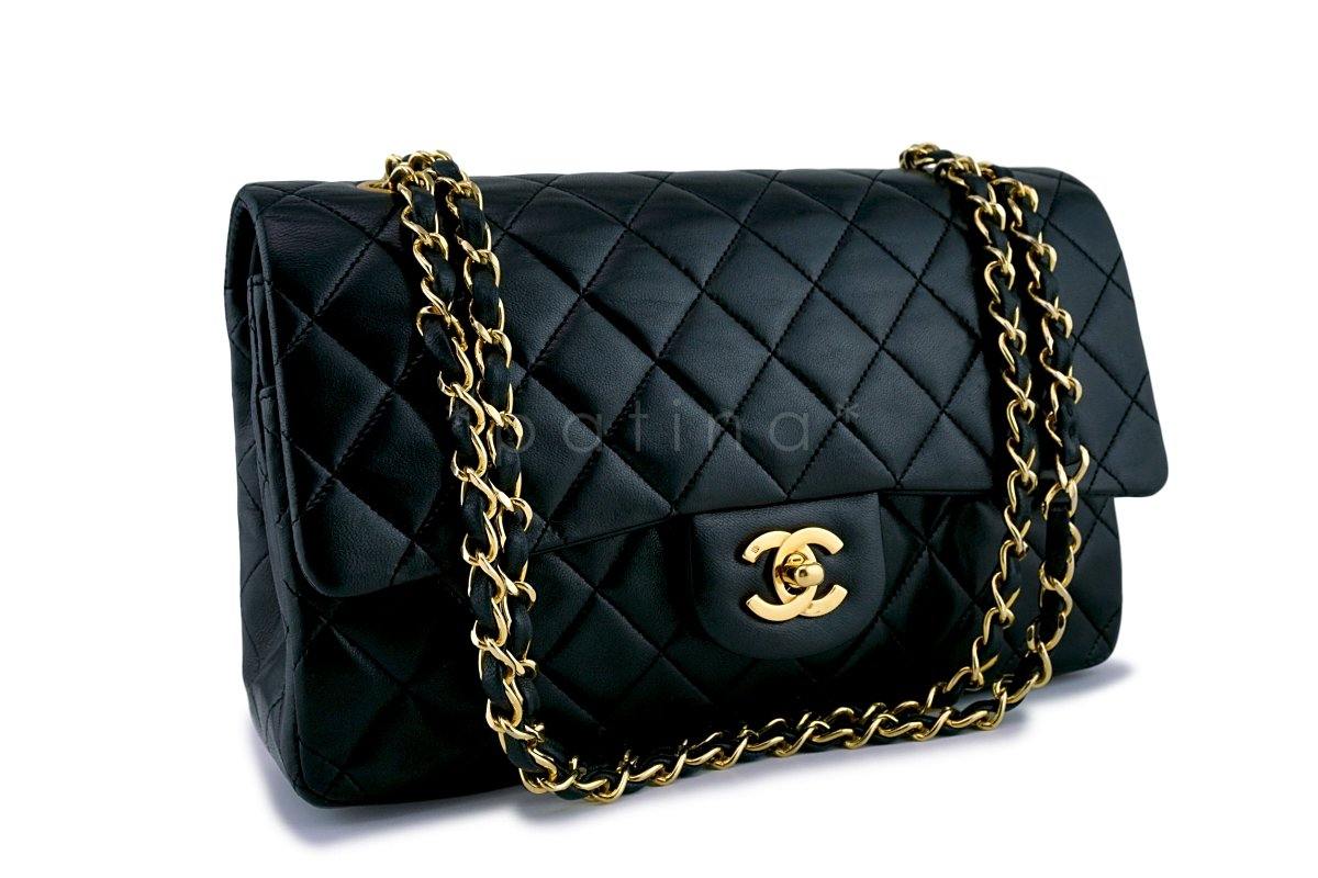 Chanel Black Lambskin Medium Classic Double Flap Bag 24k GHW