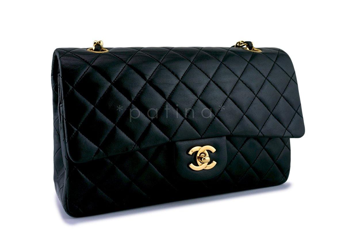Chanel Black Lambskin Medium Classic Double Flap Bag 24k GHW
