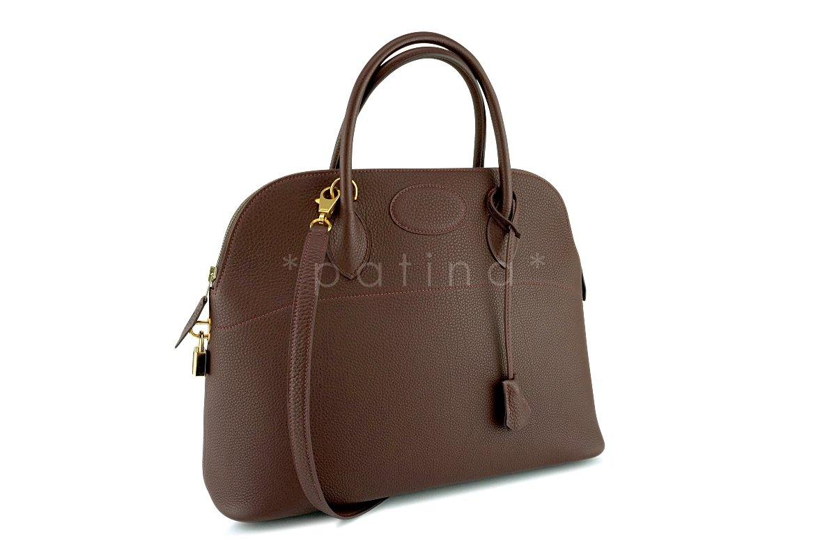Excellent Hermes Havanne Brown 35/37cm Mou Bolide Shoulder Tote Bag GHW