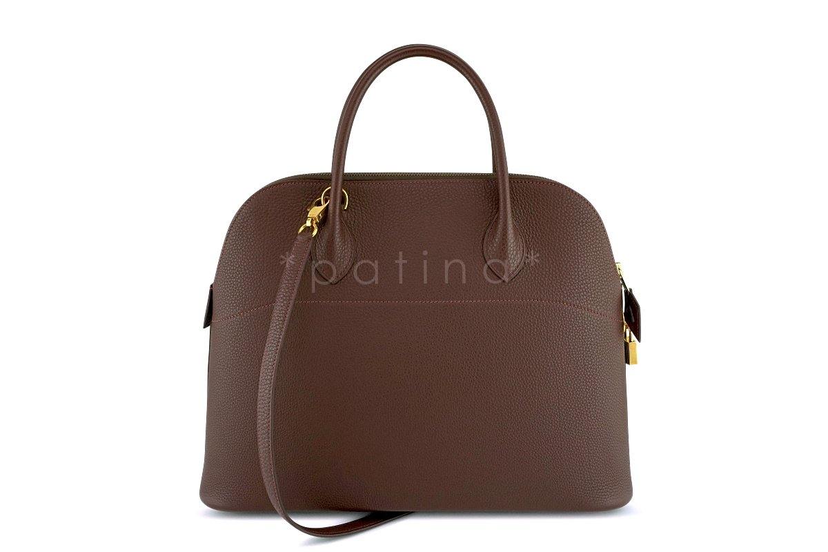 Excellent Hermes Havanne Brown 35/37cm Mou Bolide Shoulder Tote Bag GHW