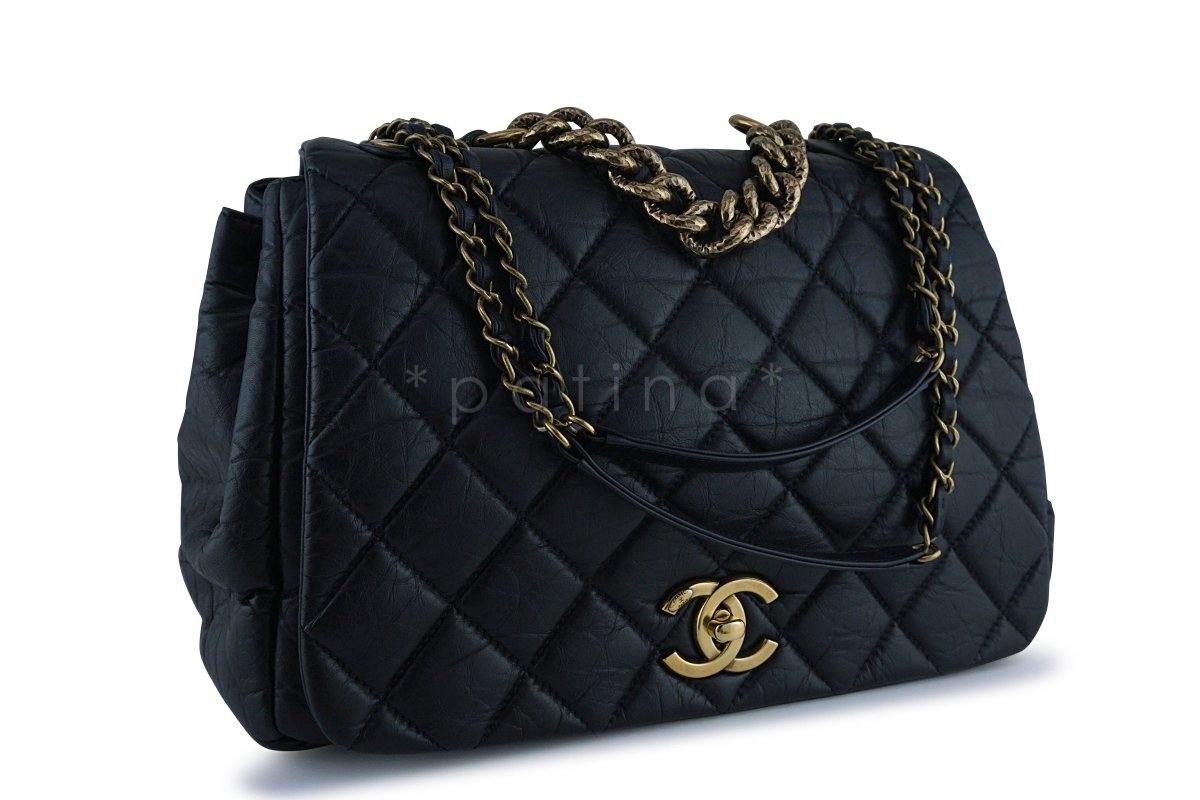 Chanel Black Calf Jumbo Quilted Luxury Accordion Flap Bag