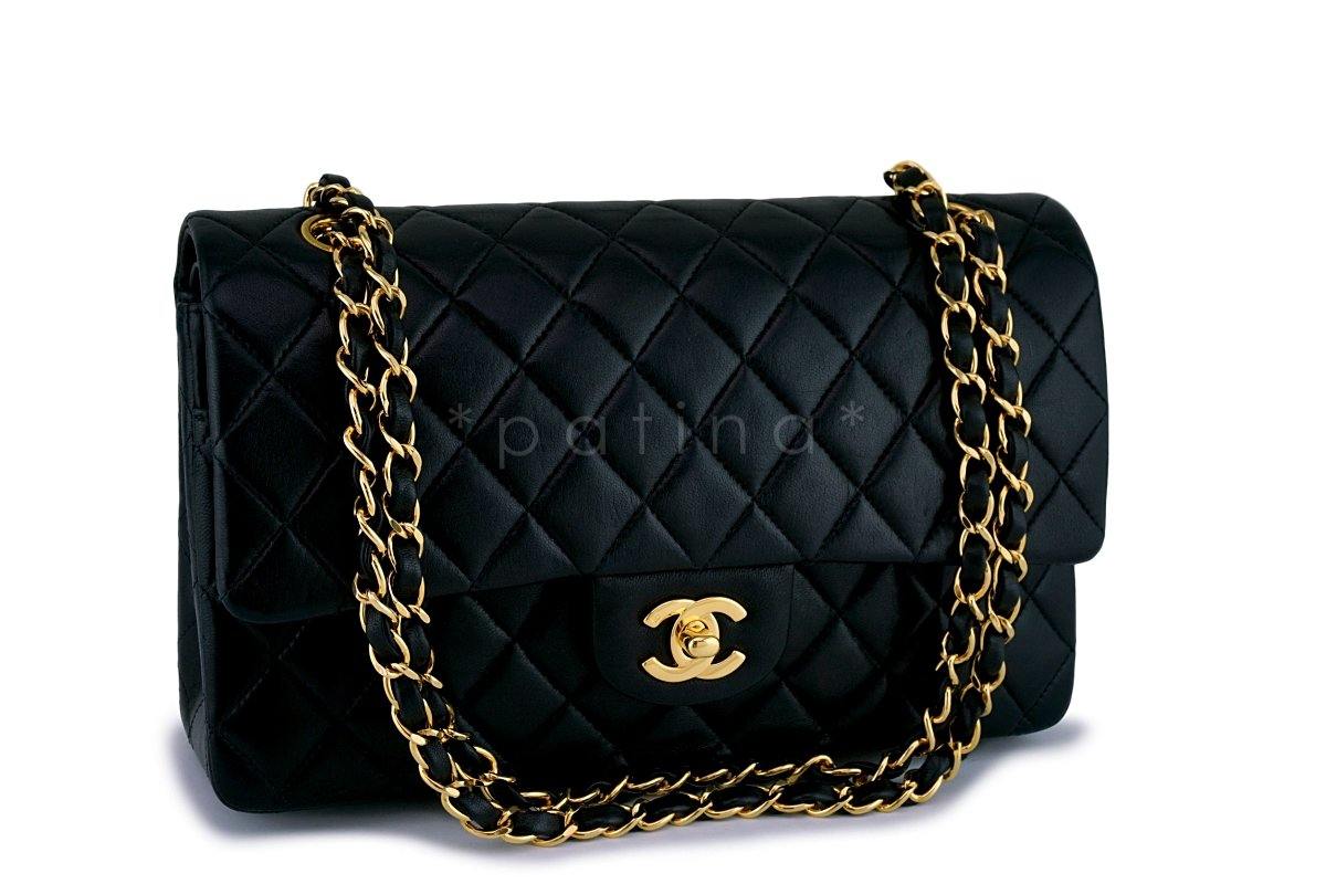 Chanel Black Lambskin Medium Classic Double Flap Bag 24k GHW