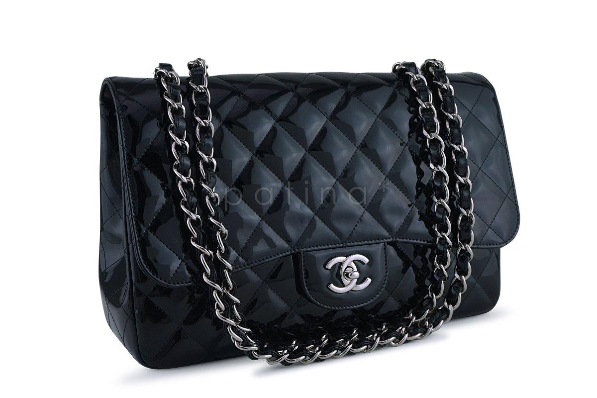 Chanel Black Patent Jumbo 2.55 Classic Flap Bag SHW