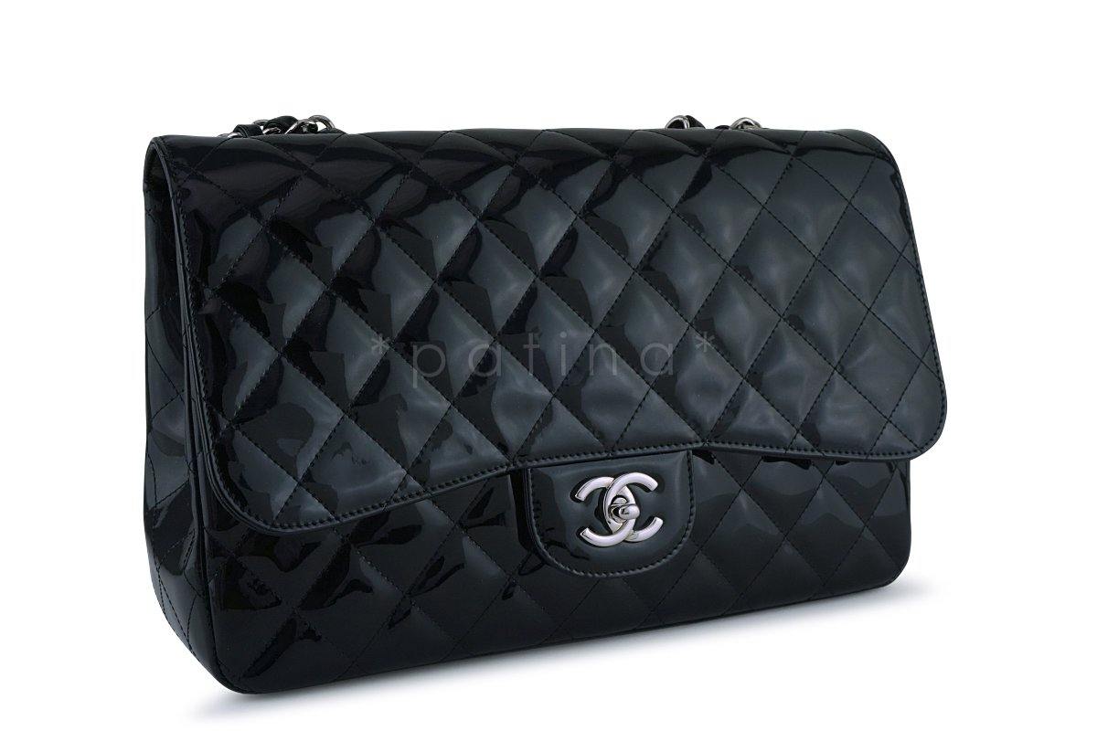Chanel Black Patent Jumbo 2.55 Classic Flap Bag SHW