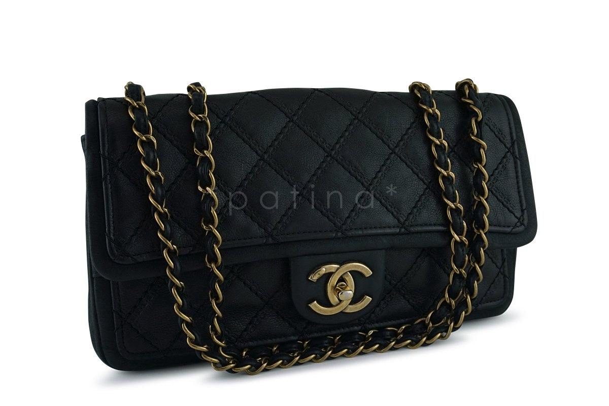 Chanel Black Aged Calf Framed Medium Classic Flap Bag
