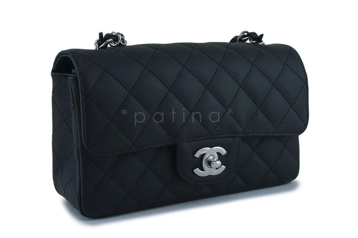 NWT 18C Chanel Black Classic Quilted Rectangular Mini Flap Bag SHW