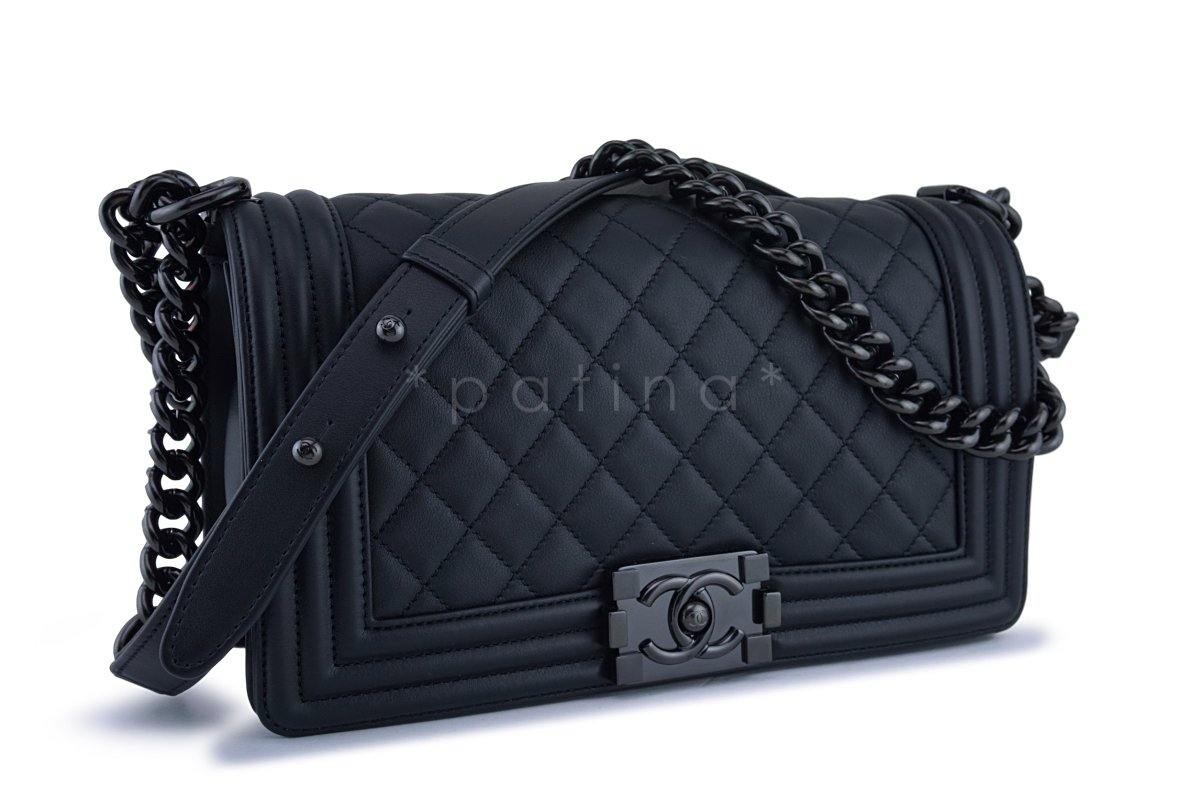 New 18C Chanel So Black Boy Classic Medium Flap Calfskin Bag