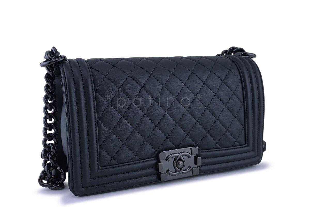 New 18C Chanel So Black Boy Classic Medium Flap Calfskin Bag