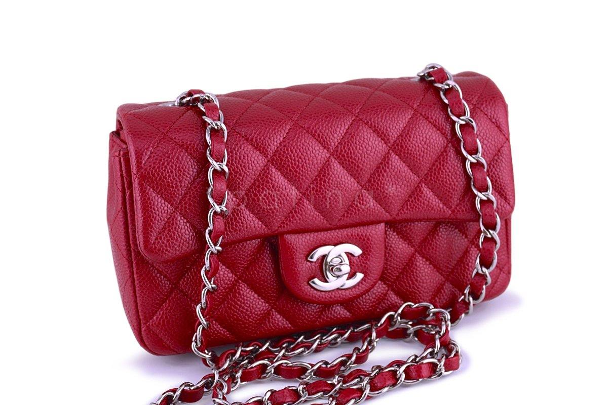 Chanel Caviar Pearly Red Classic Quilted Rectangular Mini 2.55 Flap Bag SHW