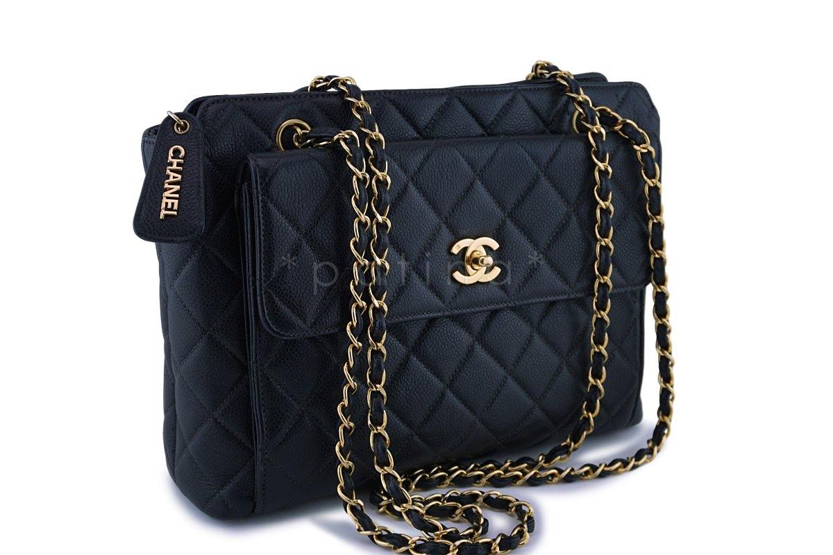 Chanel Black Vintage Caviar Classic Quilted Flap Shopper Tote Bag