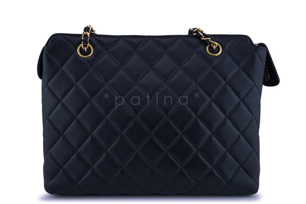 Chanel Black Vintage Caviar Classic Quilted Flap Shopper Tote Bag