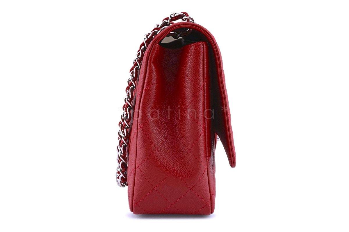 Chanel 10C Red Caviar Maxi Quilted Classic 2.55 Jumbo XL Flap Bag