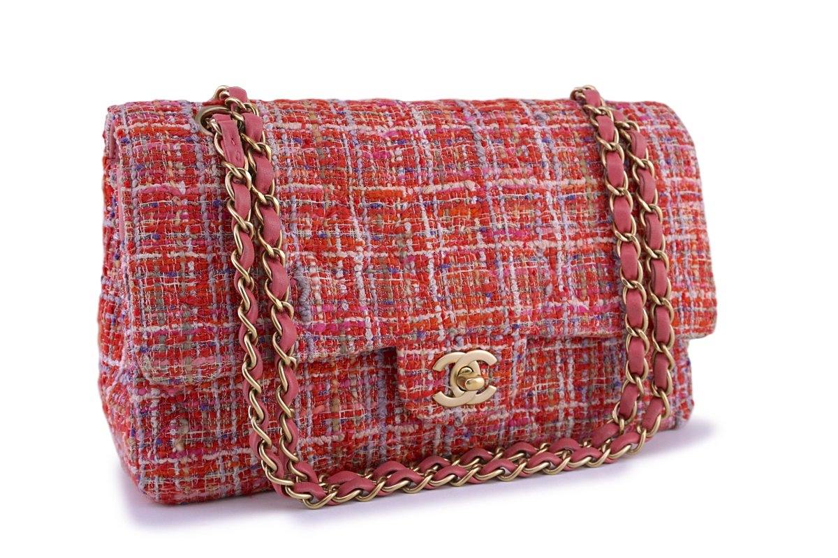 Chanel Coral Red Tweed Medium Classic 2.55 Flap Bag