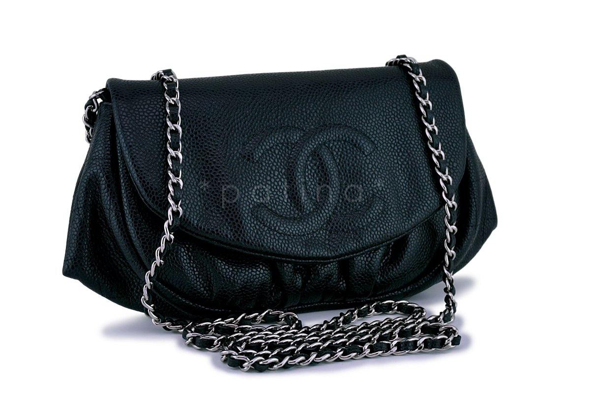 Chanel Black Caviar Half Moon WOC Wallet Chain Bag SHW