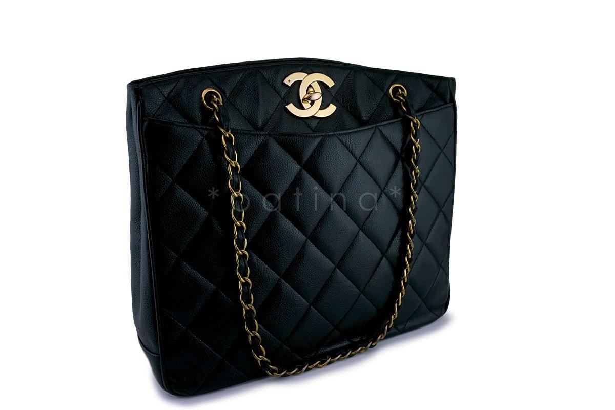 Chanel Large Black Vintage Caviar Jumbo CC Shopper Tote Bag