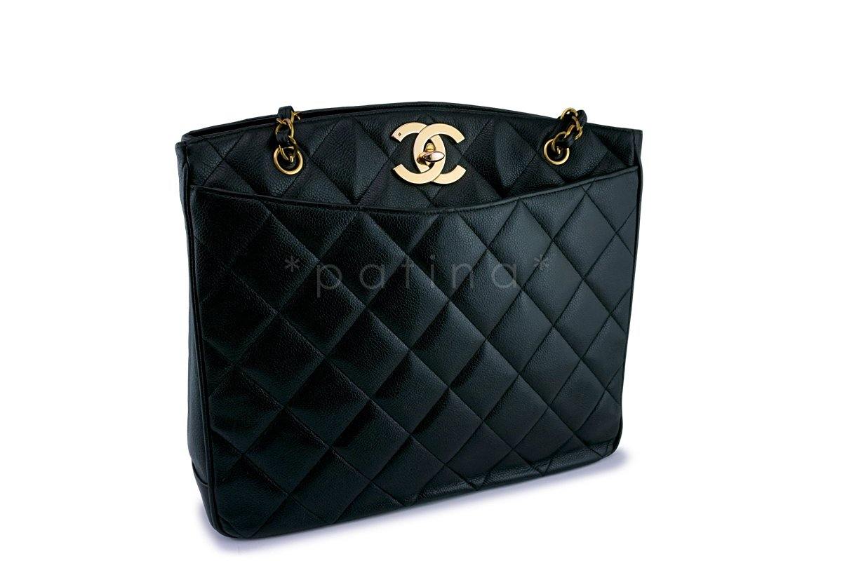Chanel Large Black Vintage Caviar Jumbo CC Shopper Tote Bag