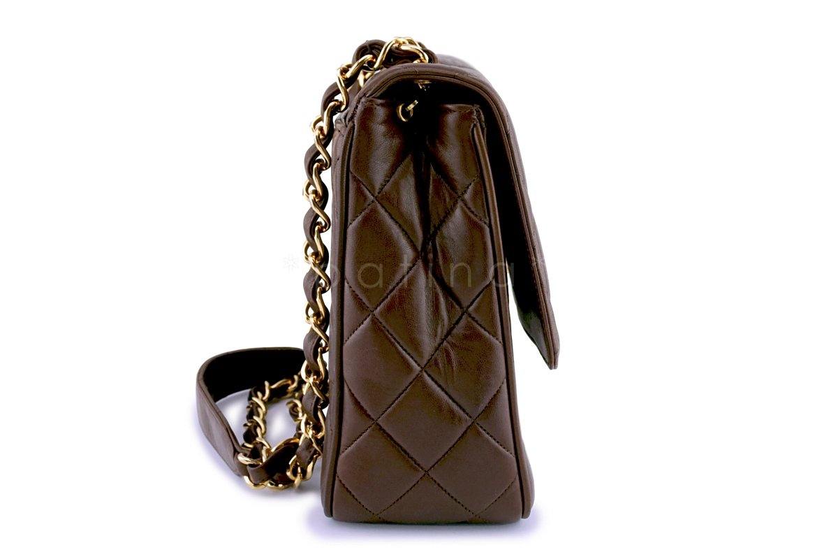 Chanel Vintage Chestnut Brown Quilted Classic Crossbody Flap Bag 24k GHW