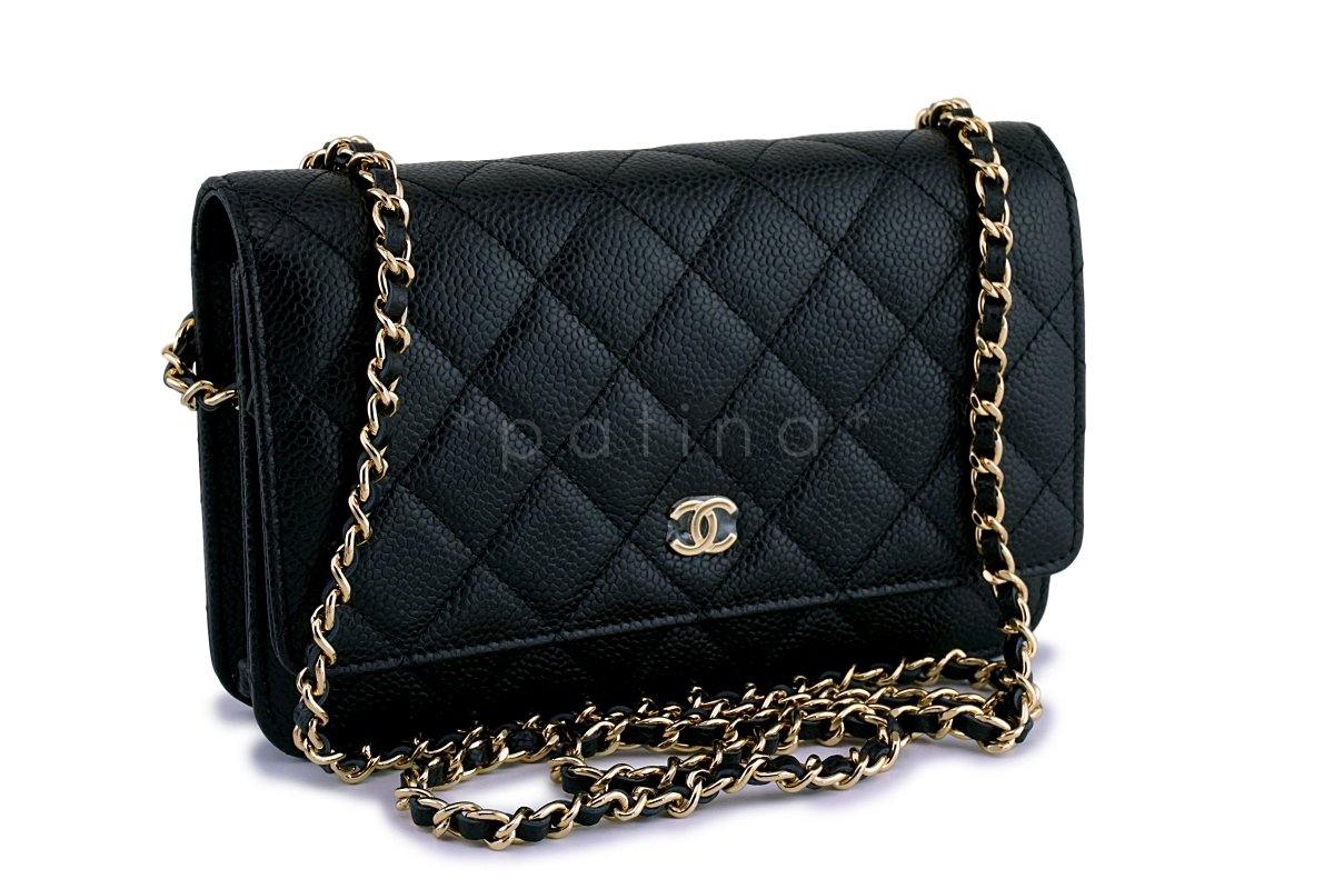 NWT Chanel Black Caviar Classic Quilted WOC Wallet on Chain Flap Bag GHW