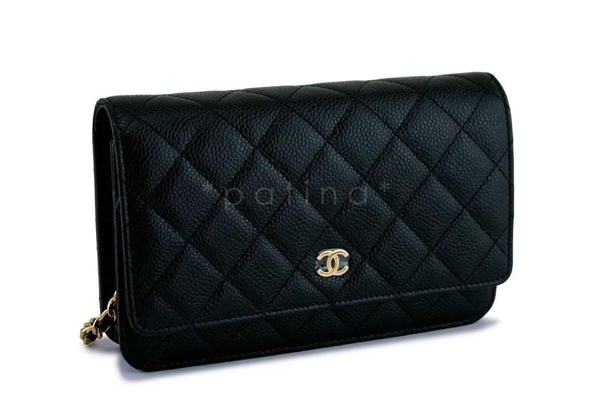 NWT Chanel Black Caviar Classic Quilted WOC Wallet on Chain Flap Bag GHW