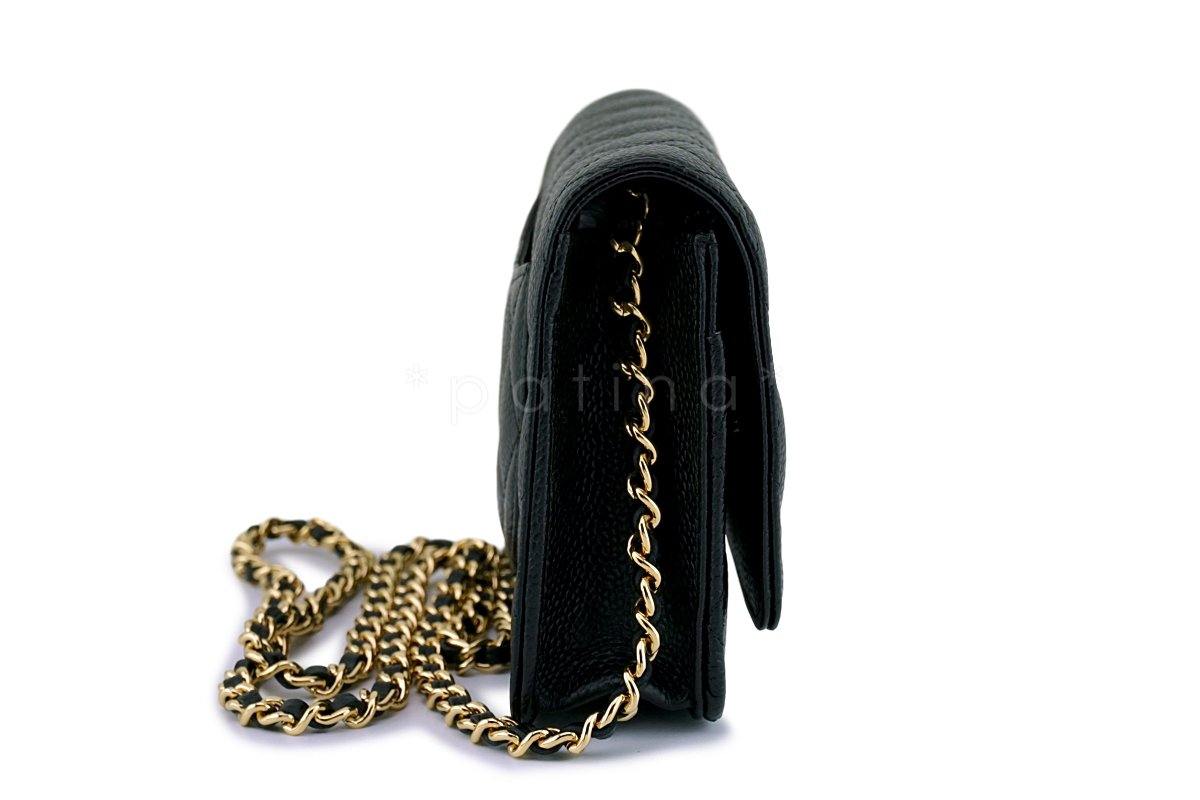 New Chanel Black Caviar Classic Quilted WOC Wallet on Chain Flap Bag GHW