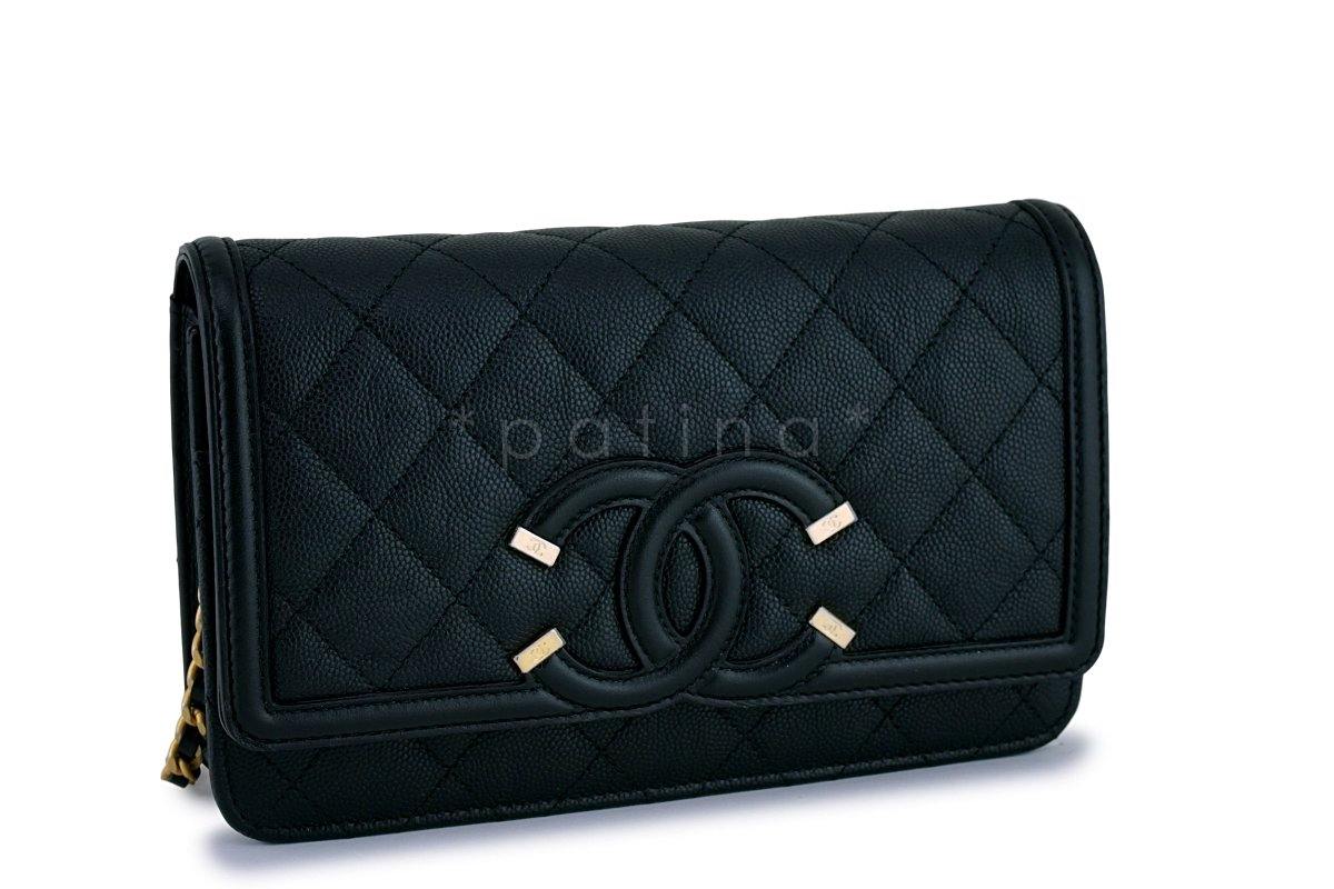 NIB Chanel Black Caviar Filligree WOC Wallet on Chain Flap Bag GHW