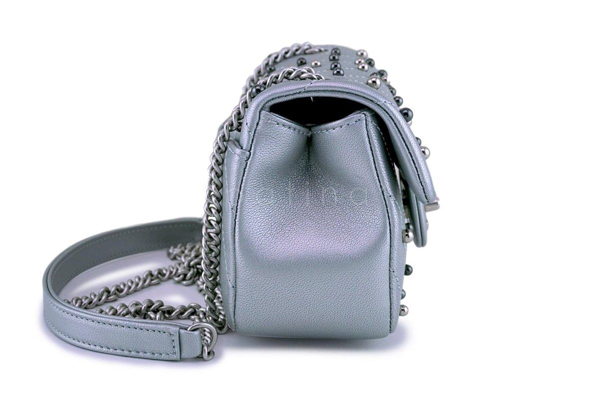 Chanel Silver Pearl Chevron Quilted Classic Mini Flap Bag Limited