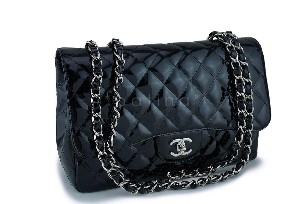 Chanel Black Patent Jumbo Classic Flap Bag SHW