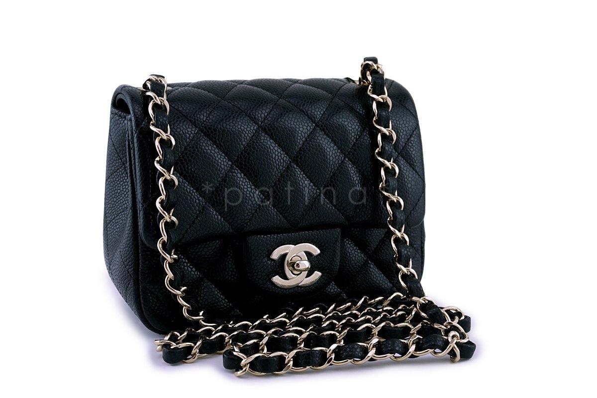 NWT 18S Chanel Black Caviar Classic Quilted Square Mini Flap Bag GHW