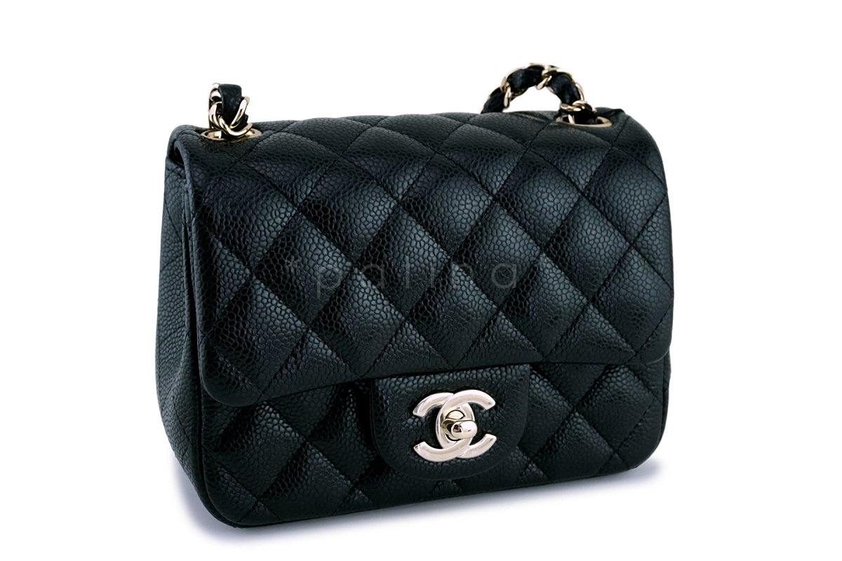 NWT 18S Chanel Black Caviar Classic Quilted Square Mini Flap Bag GHW