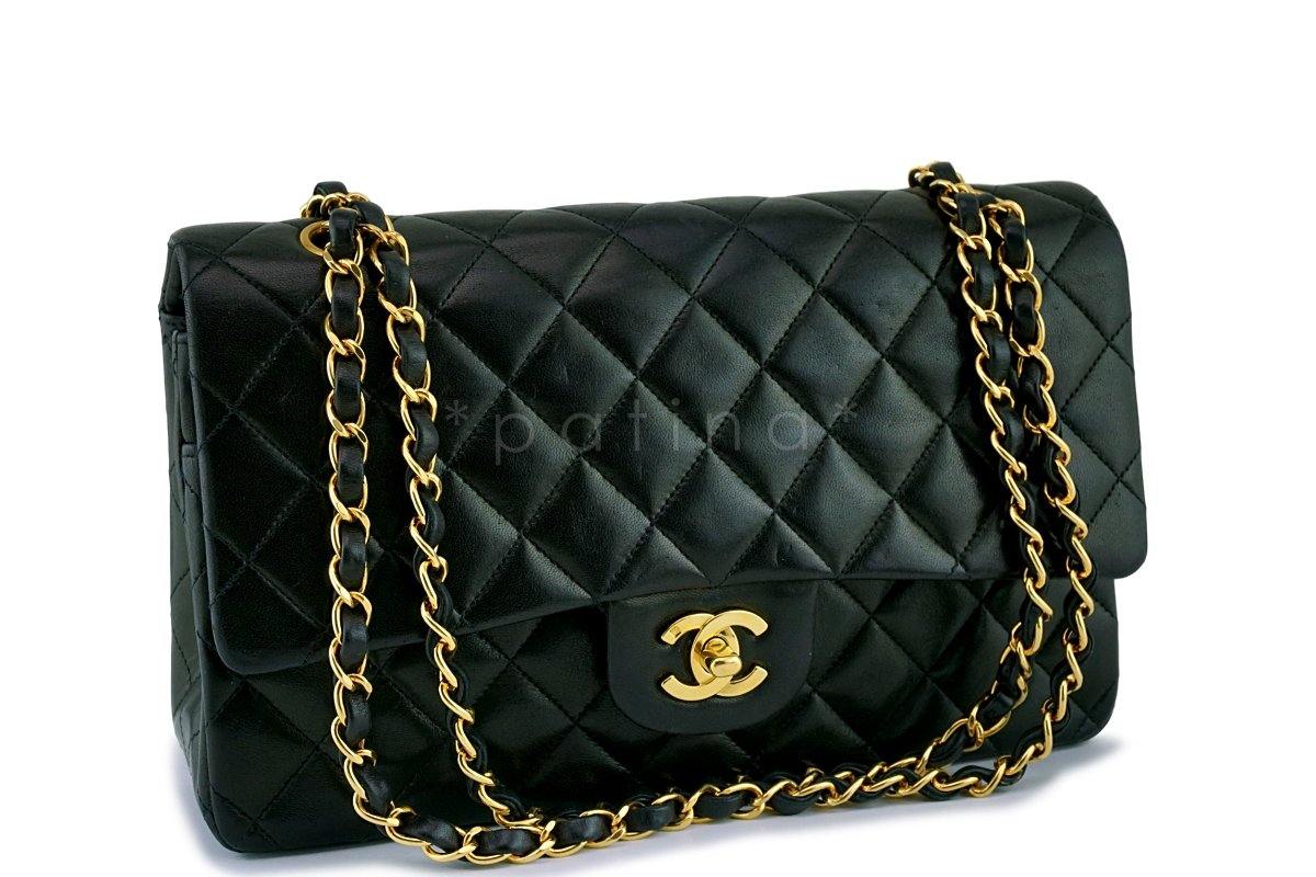 Chanel Black Lambskin Medium Classic Double Flap Bag 24k GHW