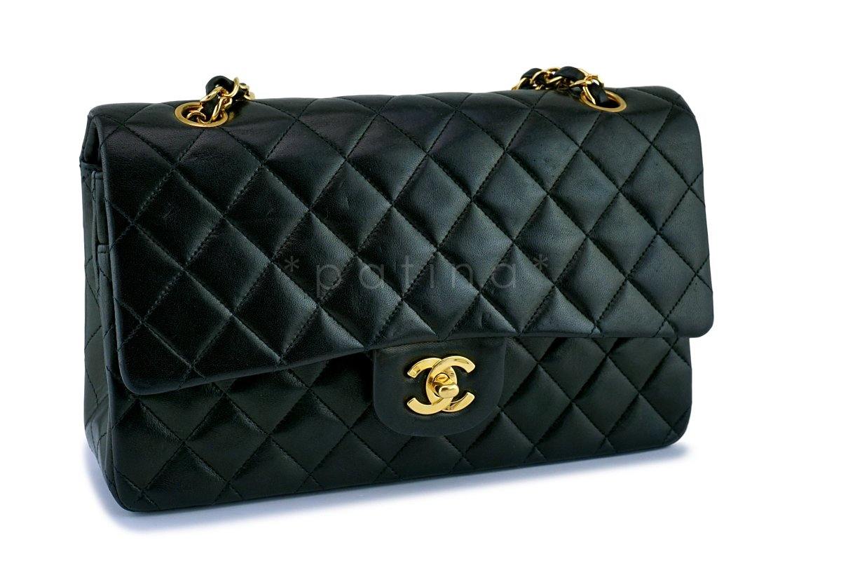 Chanel Black Lambskin Medium Classic Double Flap Bag 24k GHW