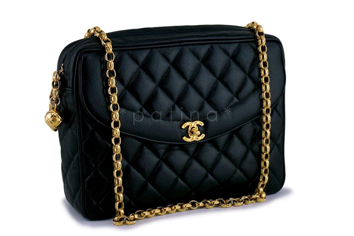 Chanel Vintage Black Caviar Classic "Flap" Camera Case Bag 24k GHW