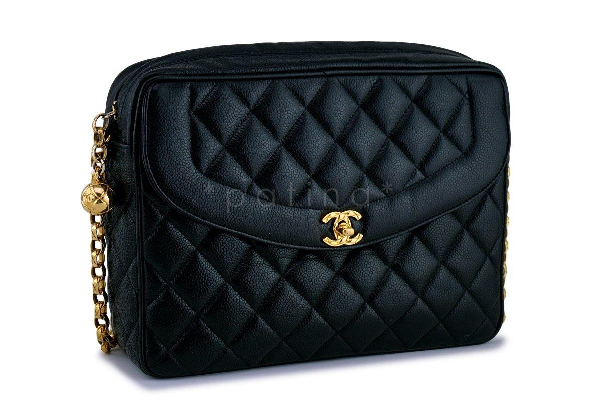 Chanel Vintage Black Caviar Classic "Flap" Camera Case Bag 24k GHW