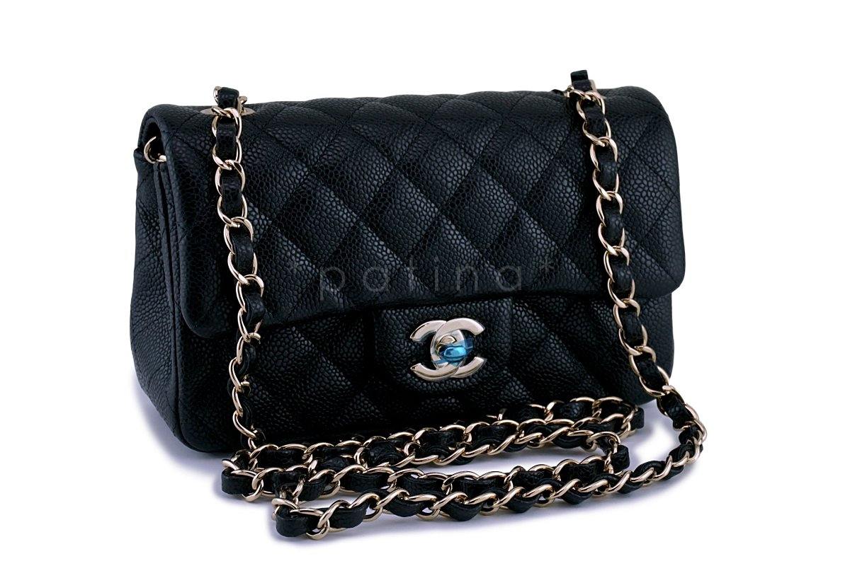 NWT 18S Chanel Black Caviar Classic Quilted Rectangular Mini Flap Bag