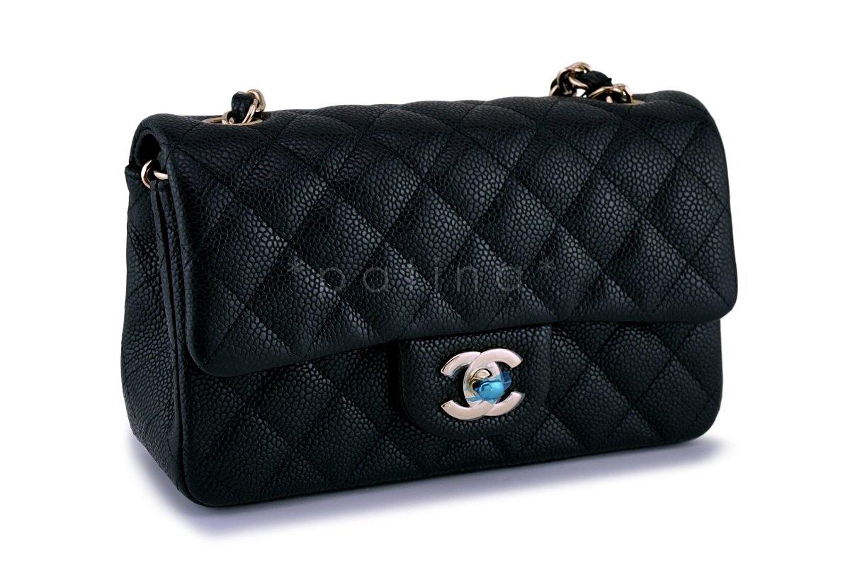 NWT 18S Chanel Black Caviar Classic Quilted Rectangular Mini Flap Bag
