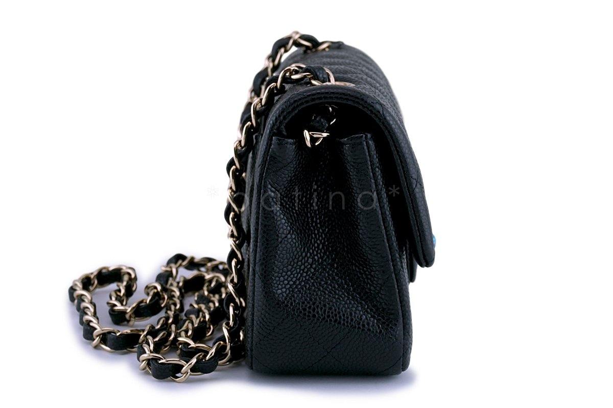 NWT 18S Chanel Black Caviar Classic Quilted Rectangular Mini Flap Bag