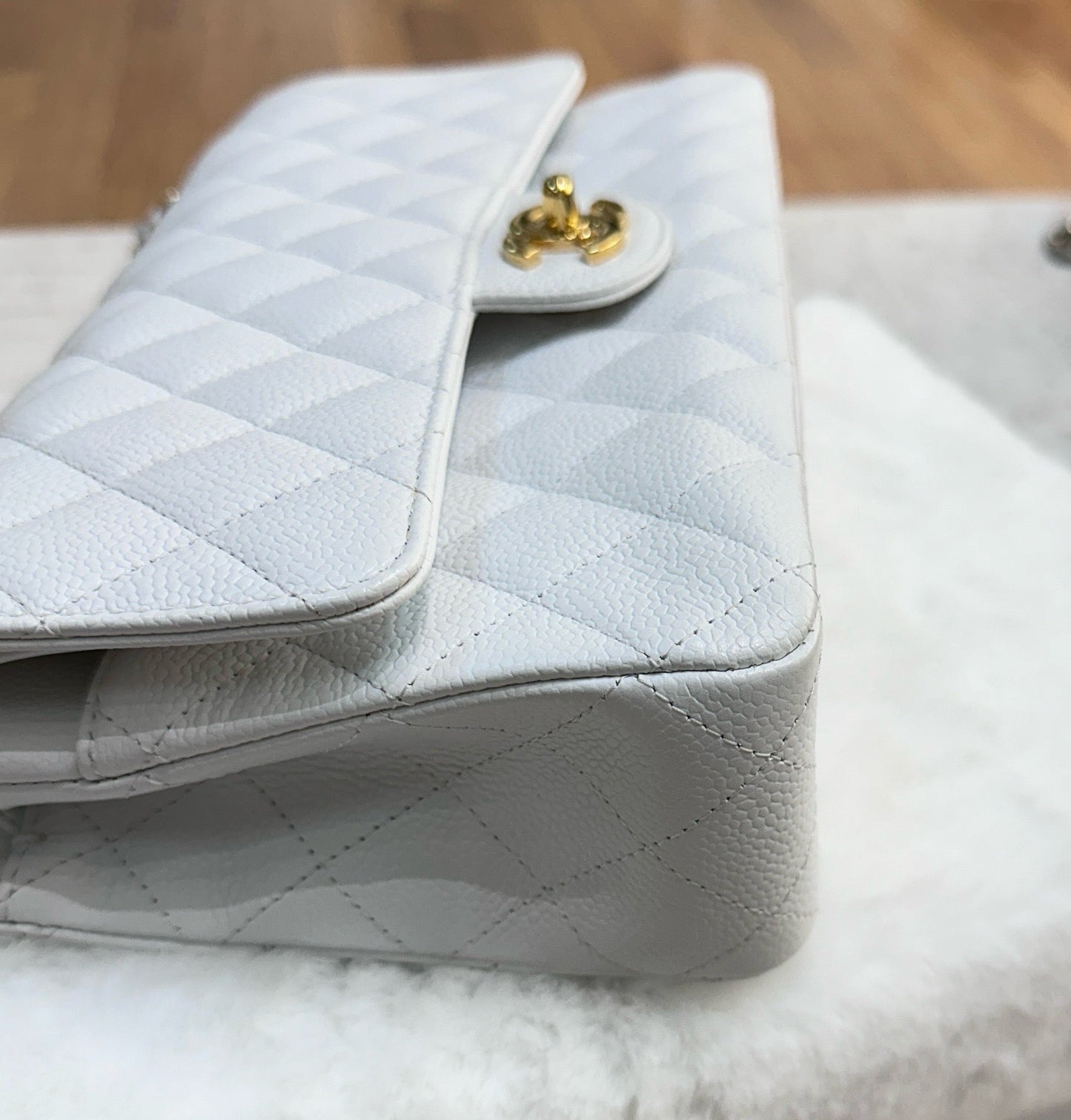 Chanel White Caviar Medium Classic 2.55 Double Flap Bag