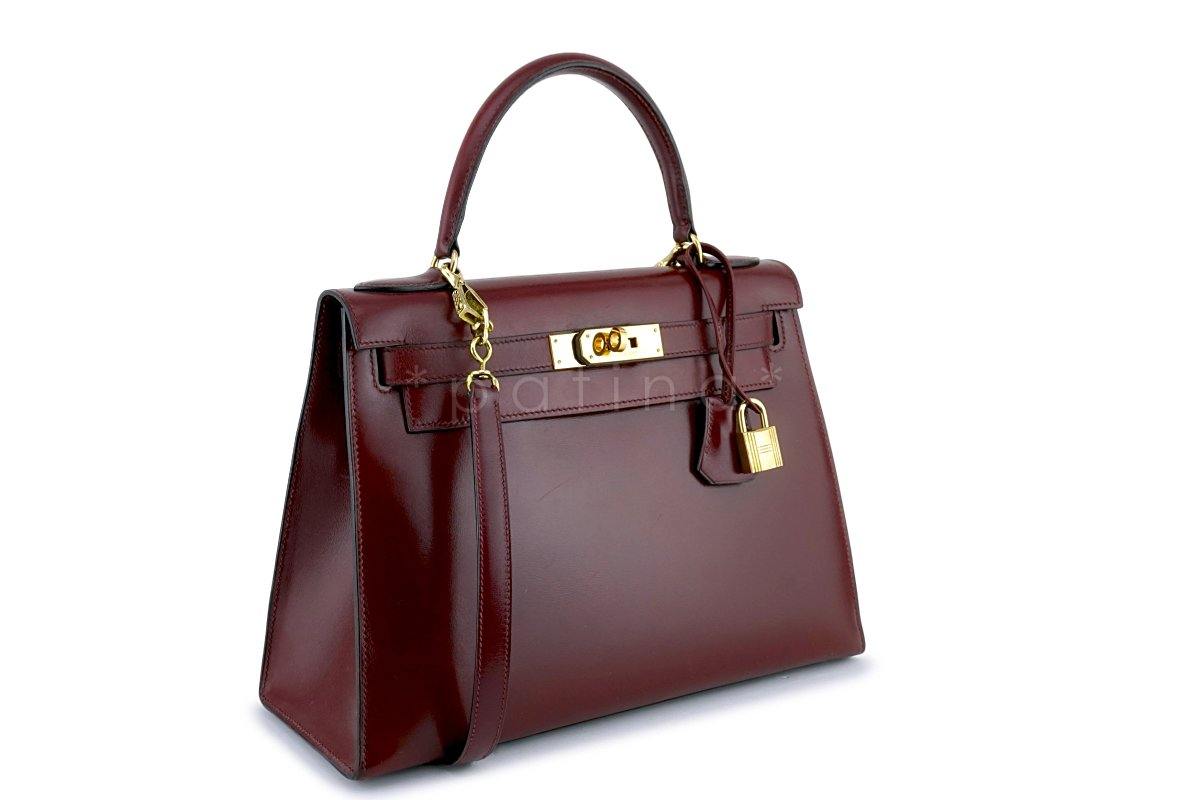Hermes Vintage Rouge H 28cm Box calf Red Kelly Sellier Bag GHW 12Y