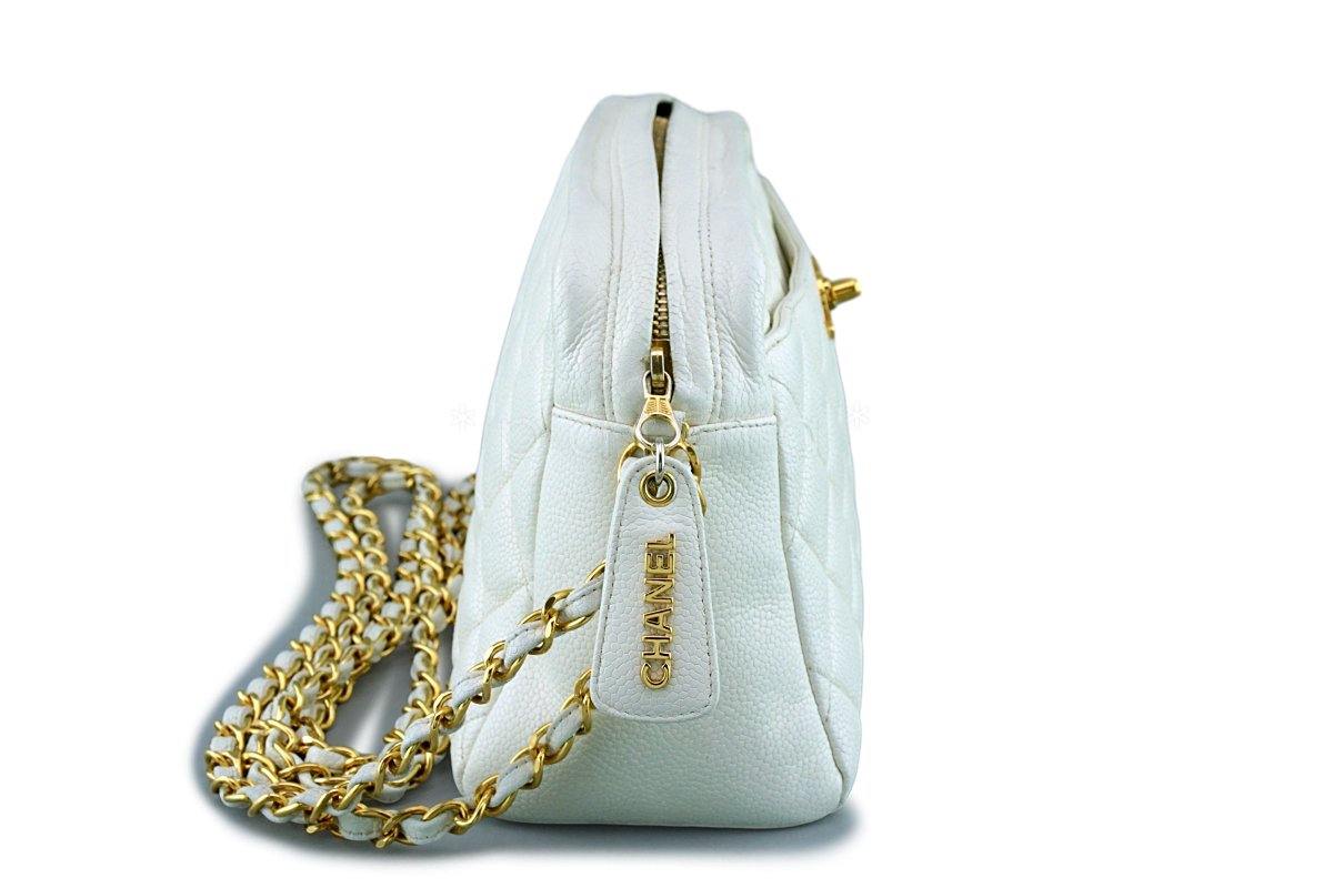 Chanel Vintage White Caviar Classic Camera Case Bag 24k GHW