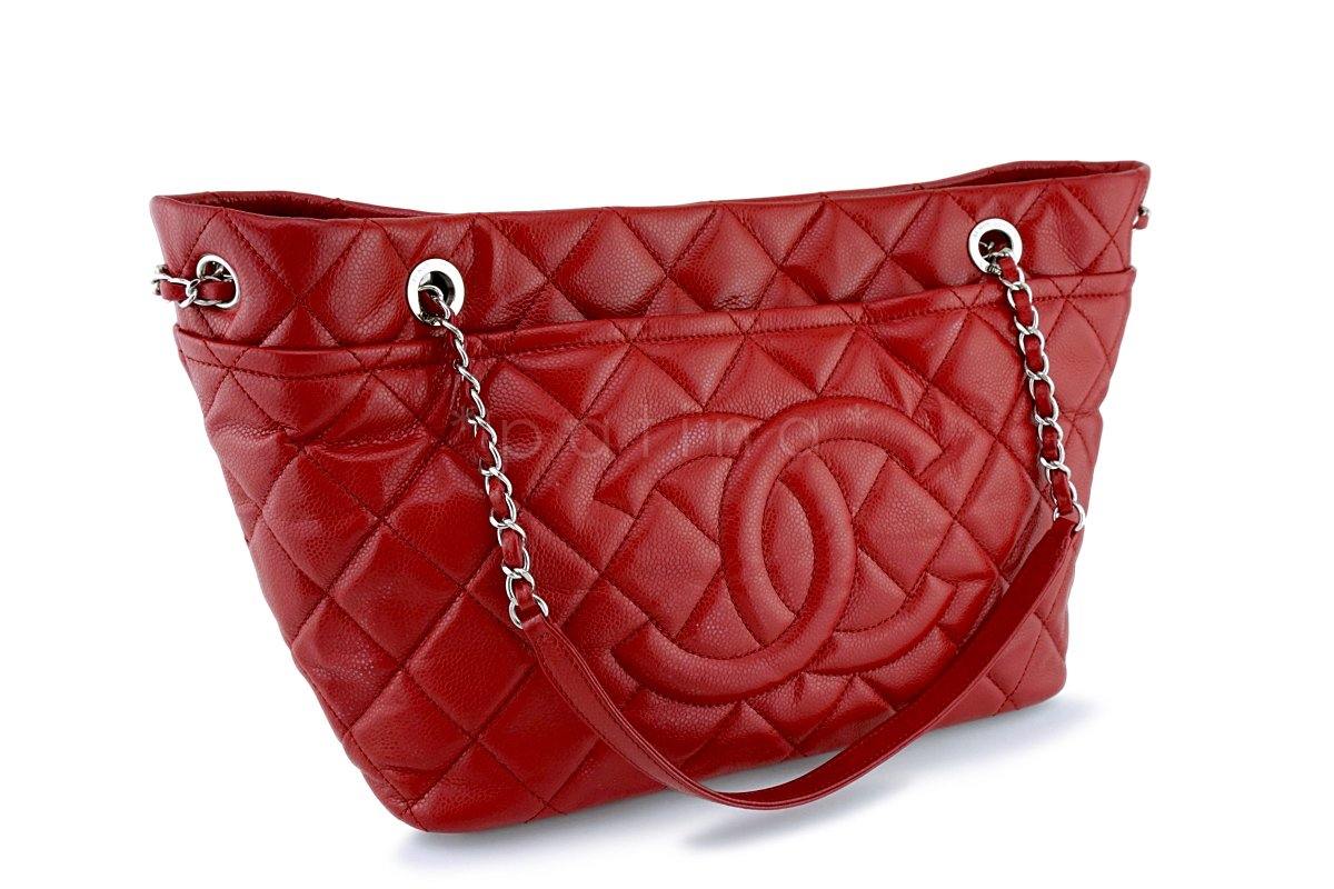 Chanel Red Caviar Quilted Timeless Tote GST Grand Shopping Bag