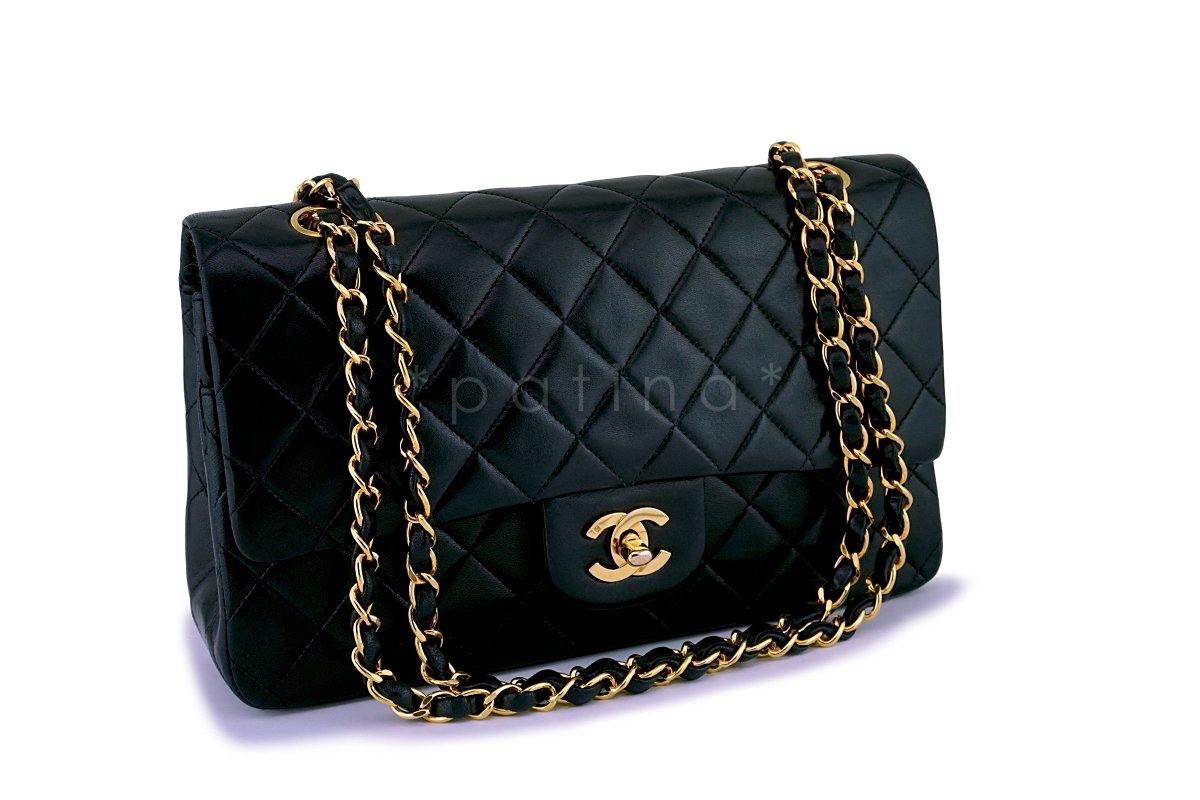 Chanel Black Lambskin Medium Classic Double Flap Bag 24k GHW