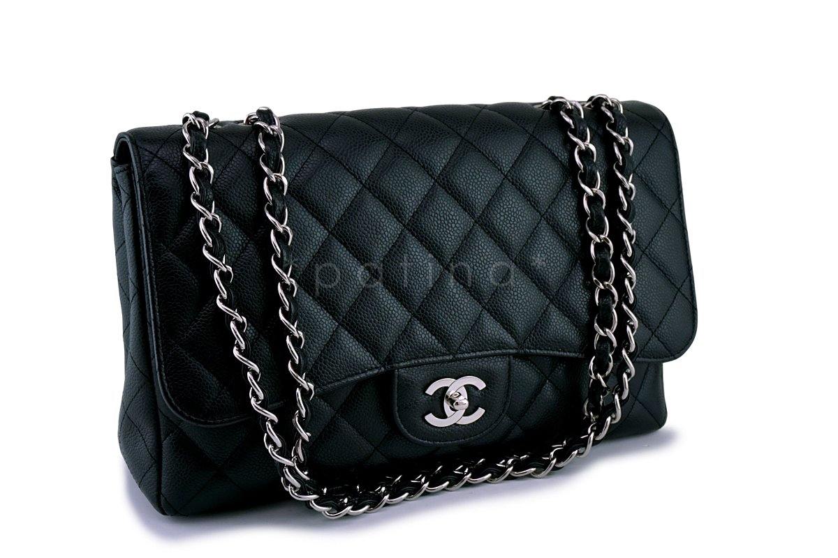 Chanel Black Caviar Jumbo Quilted Classic Flap Bag SHW