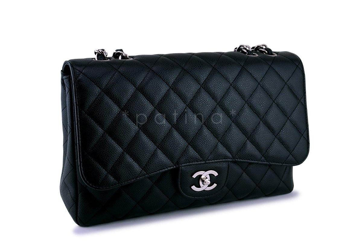 Chanel Black Caviar Jumbo Quilted Classic Flap Bag SHW