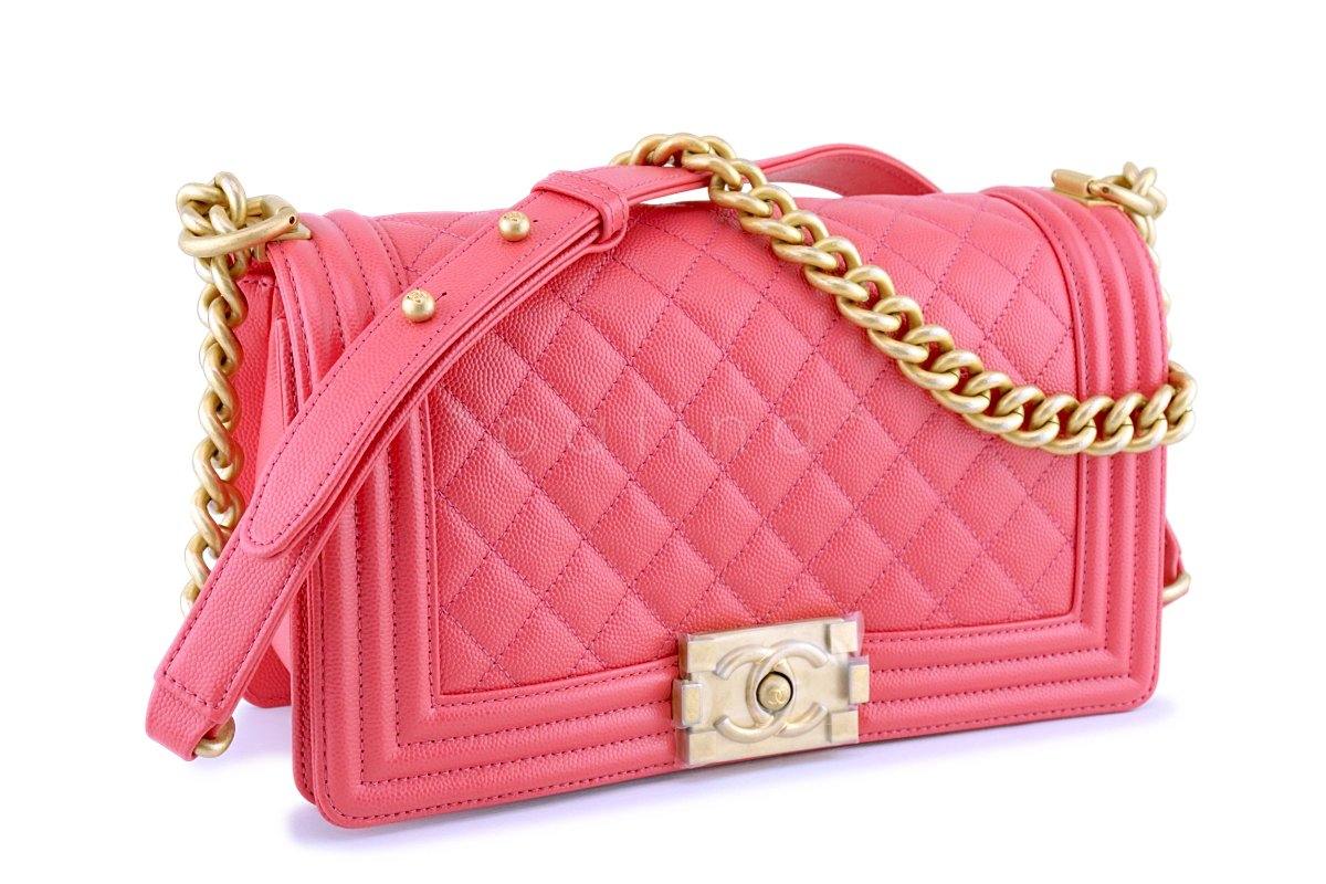 New 18S Chanel Pink Caviar Medium Classic Boy Flap Bag GHW
