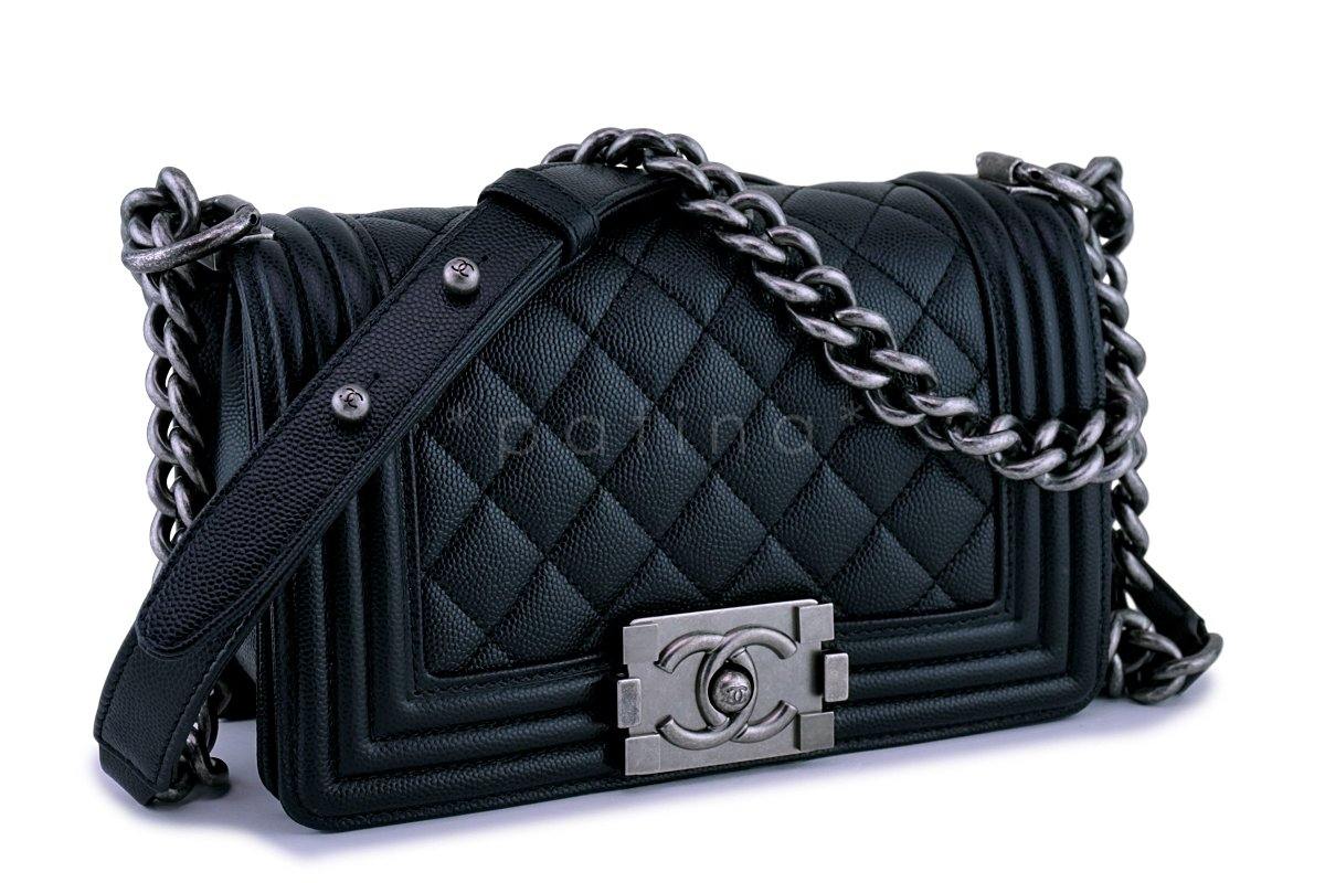 New Chanel Black Caviar Small Boy Classic Flap Bag RHW