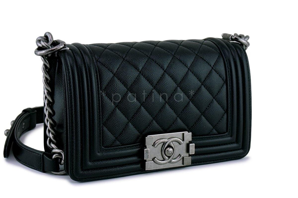 New Chanel Black Caviar Small Boy Classic Flap Bag RHW