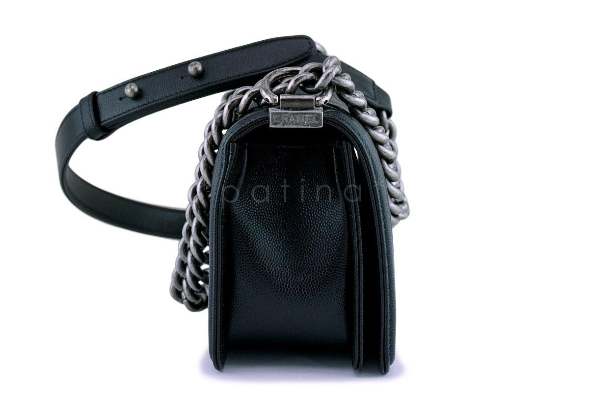 New Chanel Black Caviar Small Boy Classic Flap Bag RHW