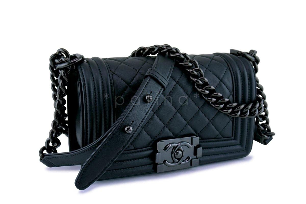 New 18C Chanel So Black Small Boy Classic Flap Bag