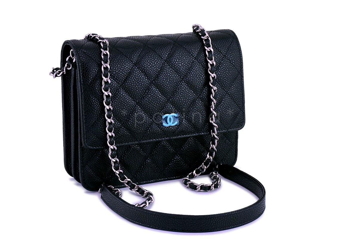 NIB Chanel Caviar Black Classic Square WOC Wallet on Chain Flap Bag